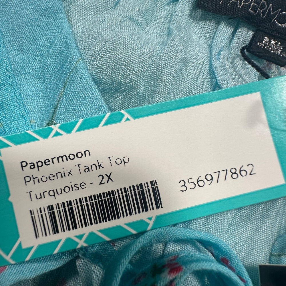 Papermoon Phoenix Tank Top Turquoise Floral Sleeveless Blouse 2XL New - Picture 3 of 6